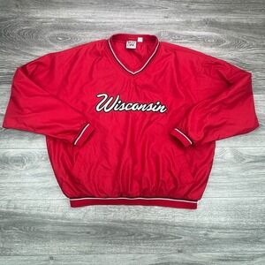 Wisconsin Badgers Jacket Mens XL Windbreaker Script Spell Out Pullover Vintage